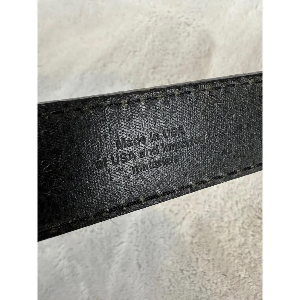 LL‎ Bean Mens Black Genuine Leather Dress Belt Silver Buckle 44 OFW3 Made in USA
